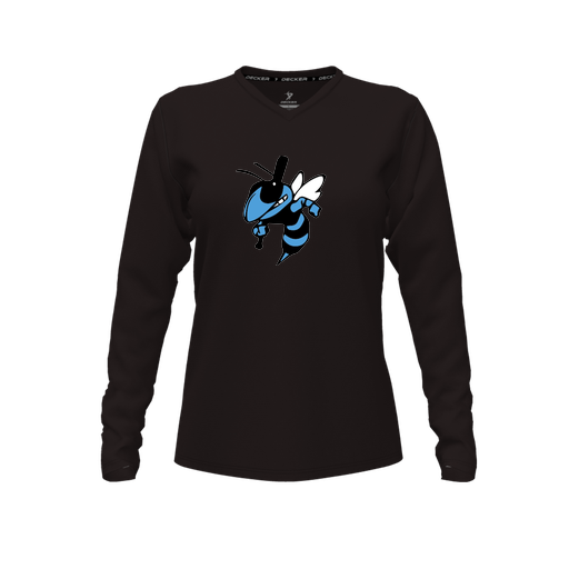 [CUS-DFW-TEES-CMF-VNK-LSL-BLK-FYXS-LOGO1] Decker Comfort T-Shirt (Female Youth XS, Black, V Neck, Logo 1, Long Sleeve)